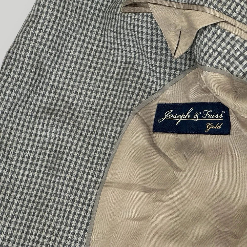 Joseph & Feiss Gold‎ Blazer Mens 44 SHORT Gray Check Single Breasted Wool Blend